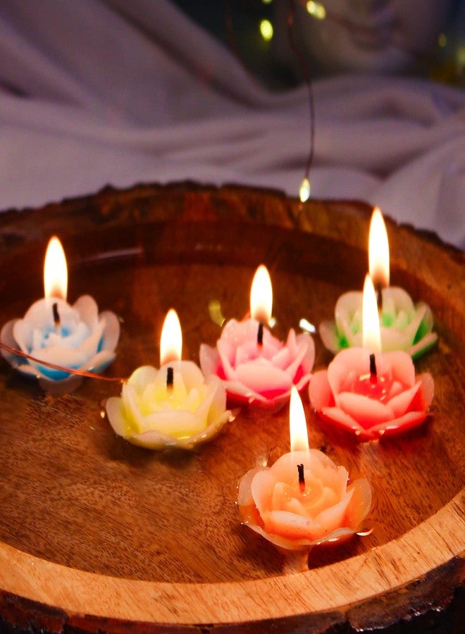 DECOVAA Floating Rose Flower Candle Multi Colour Smokeless Flower Shape Floating Wax Tealight Candles for Home Décor, Diwali (Pack of 12) - Image 1